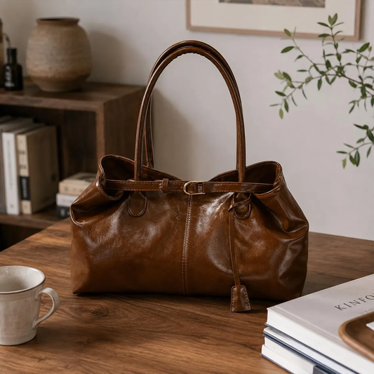 Retro Schultertasche mit Gürtelverschluss, Quastenbesatz und großem Innenstauraum