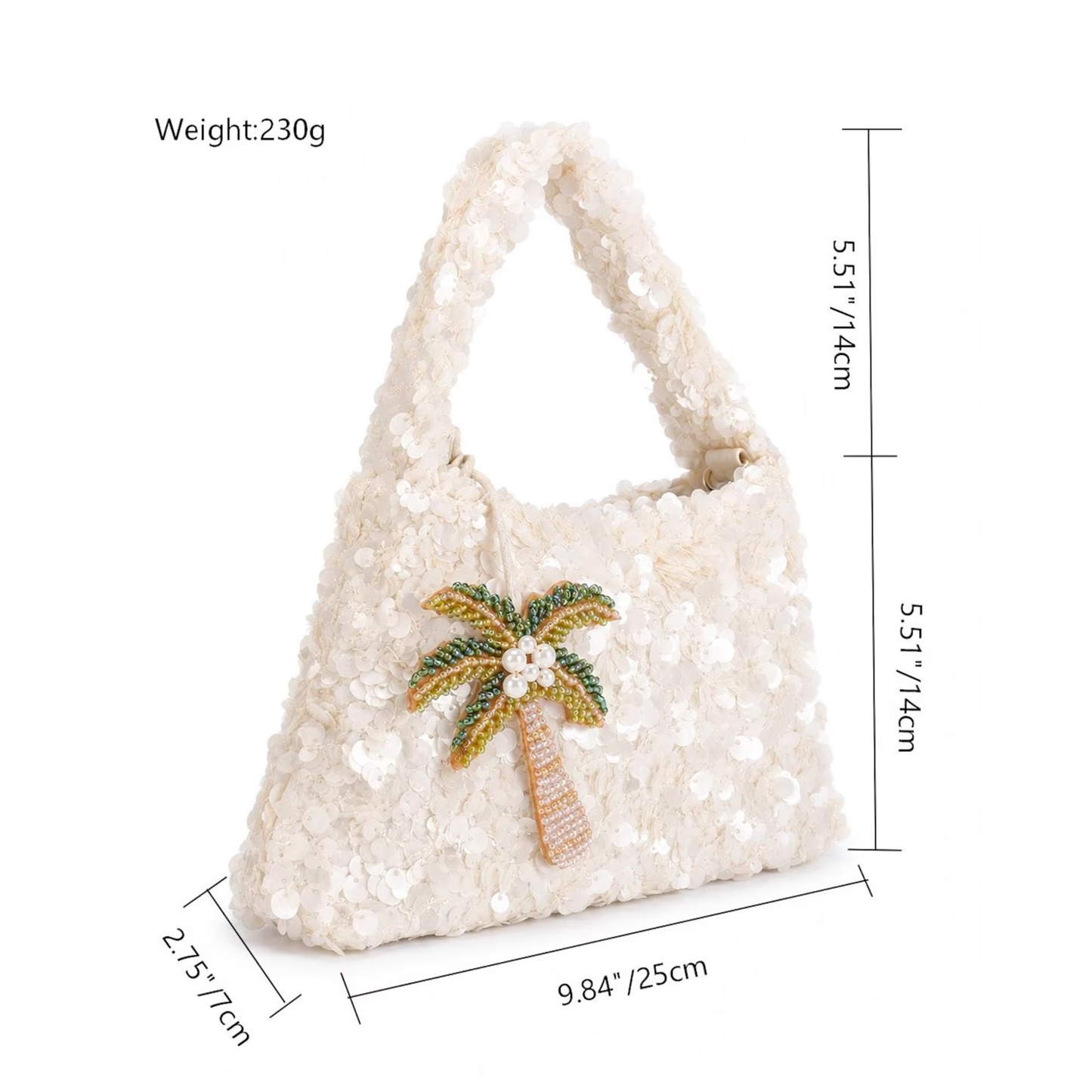 Abendhandtasche mit glänzenden Pailletten und perlenbesetzter Palmen-Dekoration für festliche Anlässe