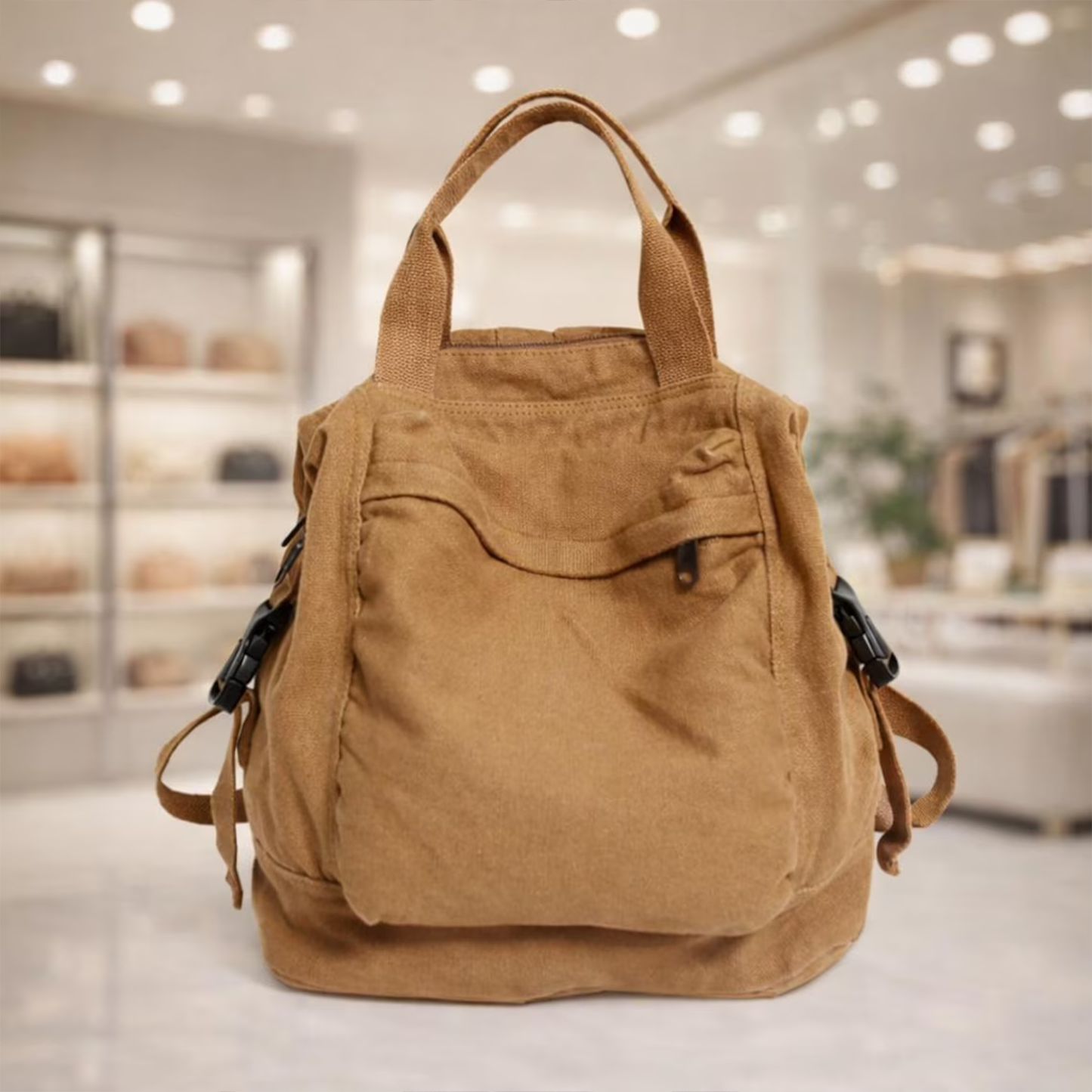 Wandelbarer Taschenrucksack im Minimalstil, umfunktionierbar als Handtasche und Rucksack